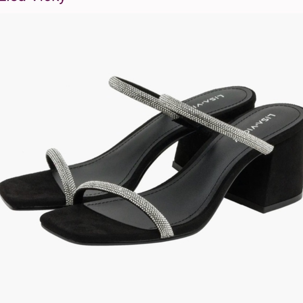 Lisa Vicky Mood Hotfix Heel Sandals Rhinestones Straps Black 7